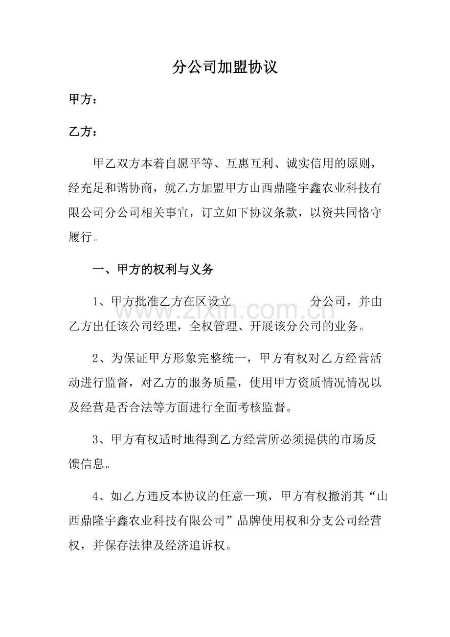 分公司加盟合同.docx_第1页