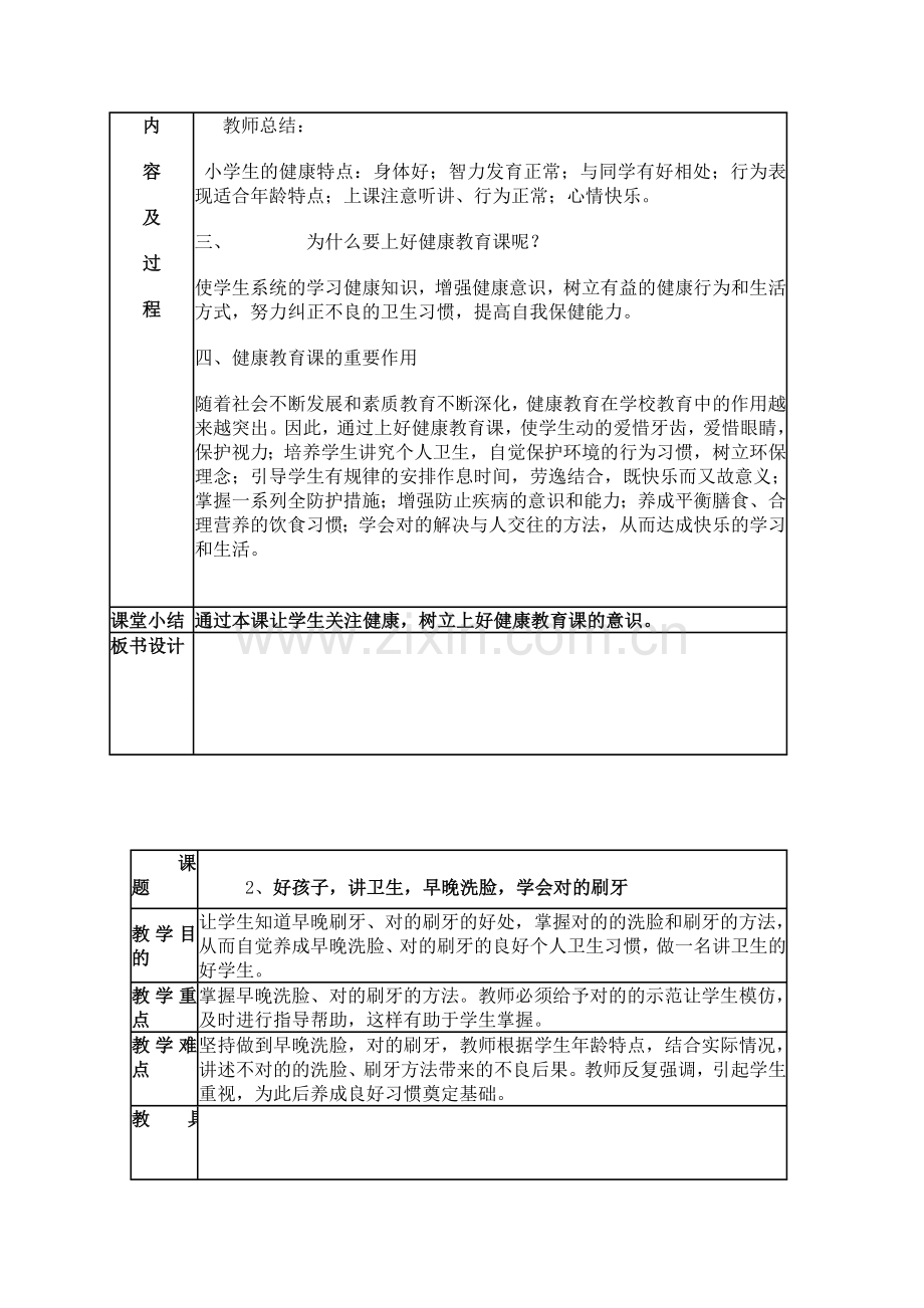 一年级体育与健康教案表格式.doc_第2页