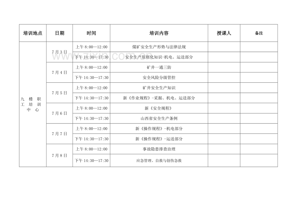 煤矿从业人员转岗培训实施计划.doc_第3页