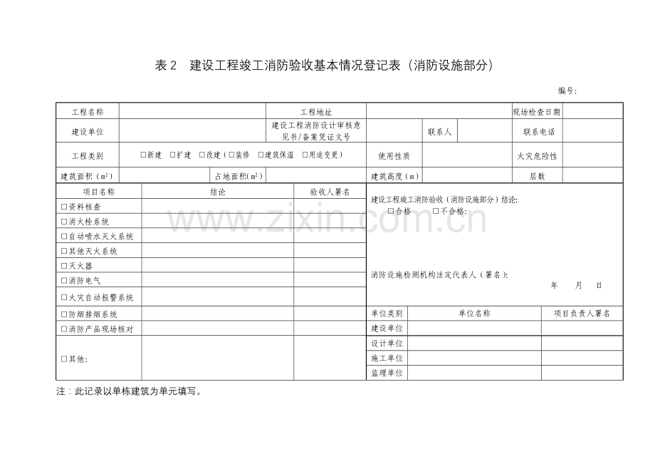 建设工程竣工消防验收基本情况记录表消防设施部分.doc_第1页