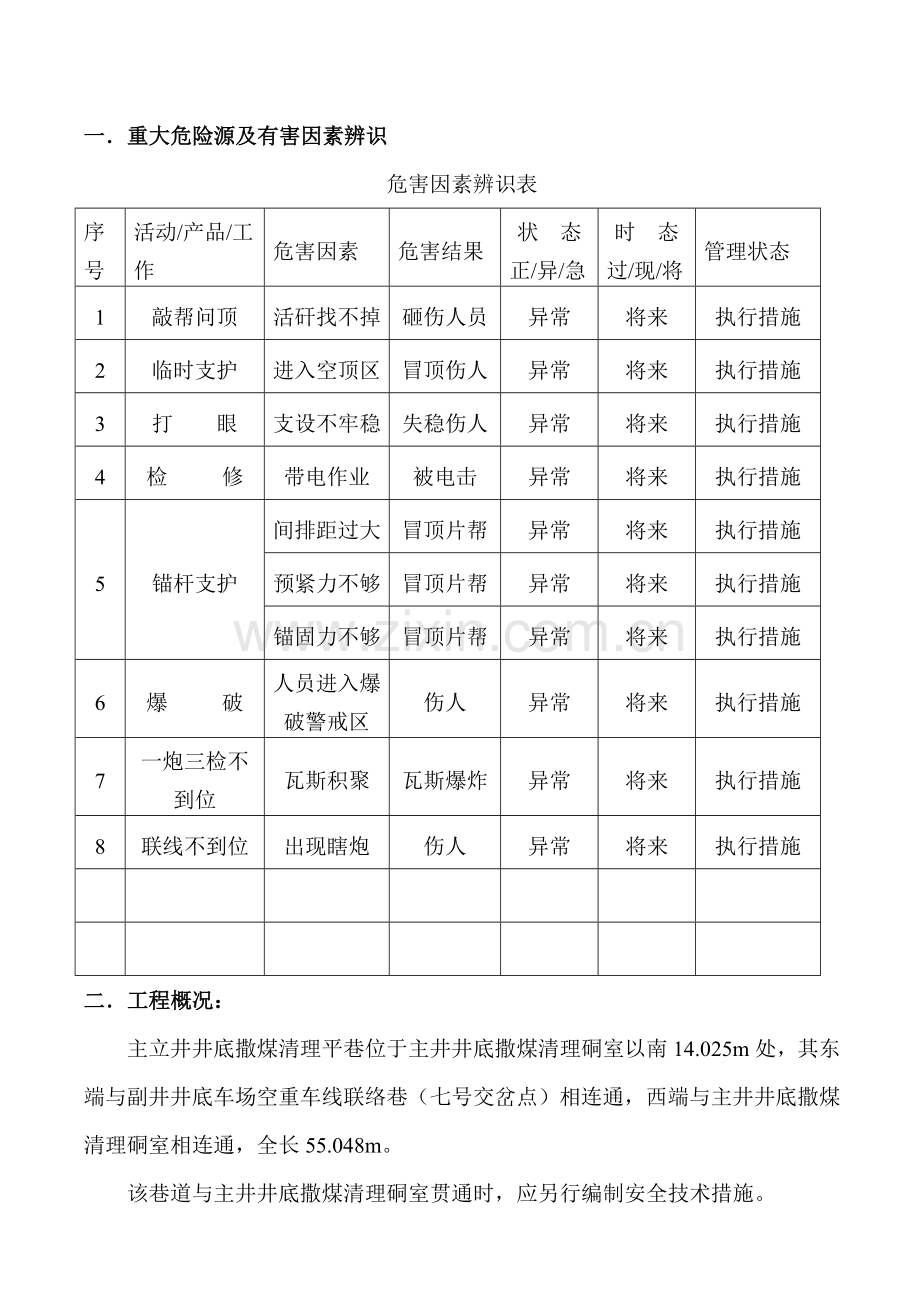 主立井井底撒煤清理平巷施工措施.doc_第1页