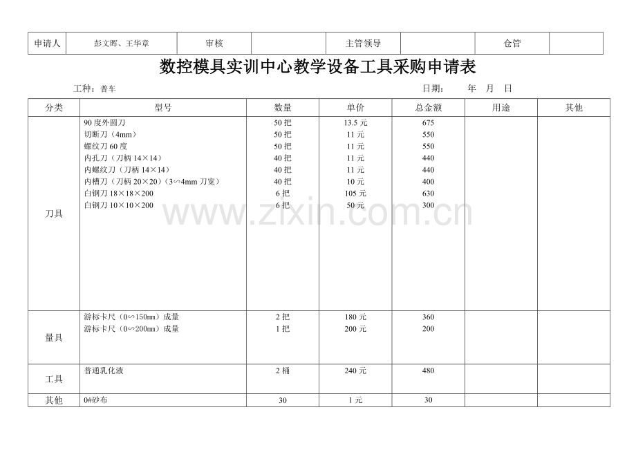 数控模具实训中心教学设备工具采购申请表.doc_第2页