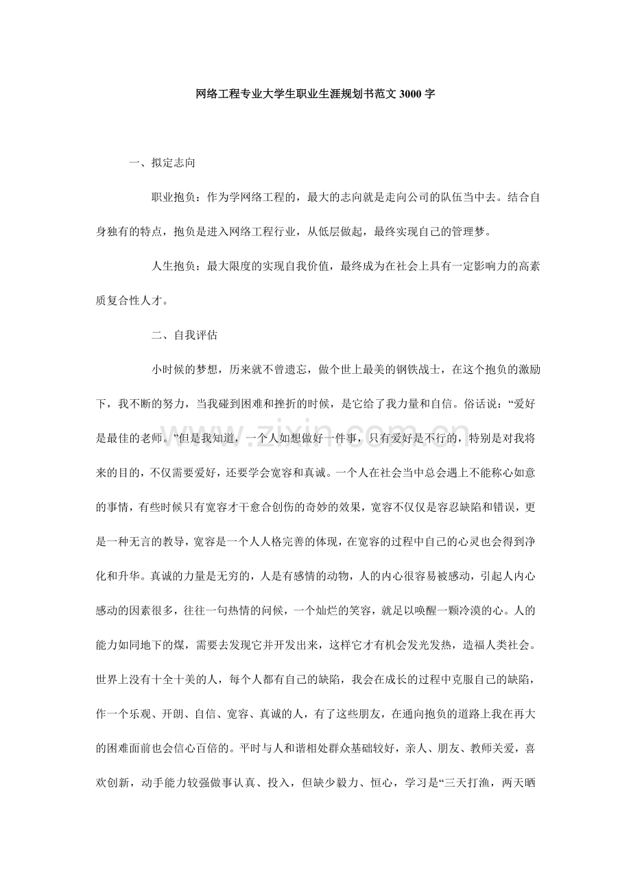 网络工程专业大学生职业生涯规划书范文字.doc_第1页