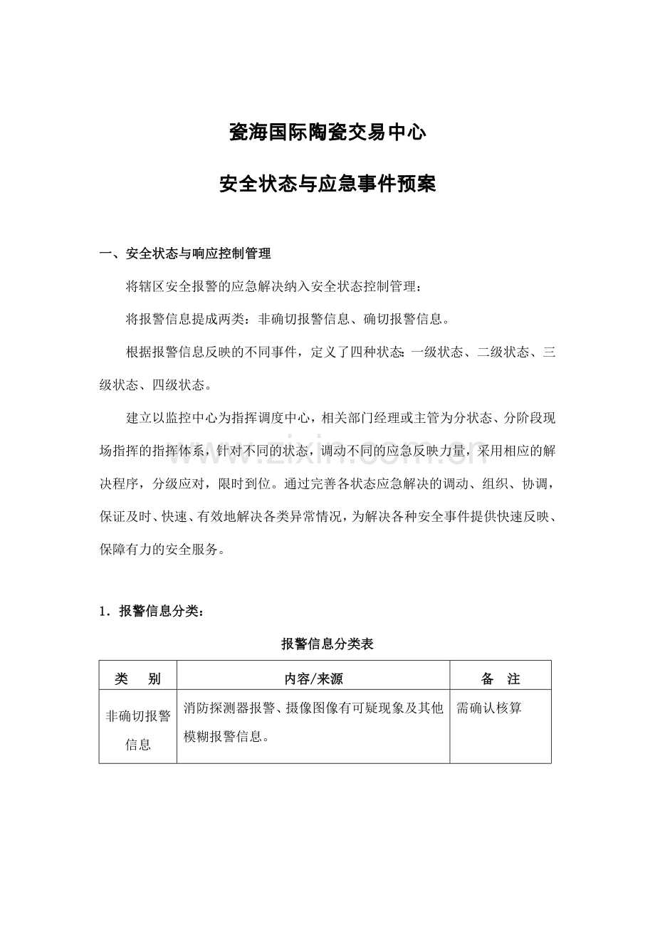 瓷海国际陶瓷交易中心安全状态与应急事件预案.doc_第1页