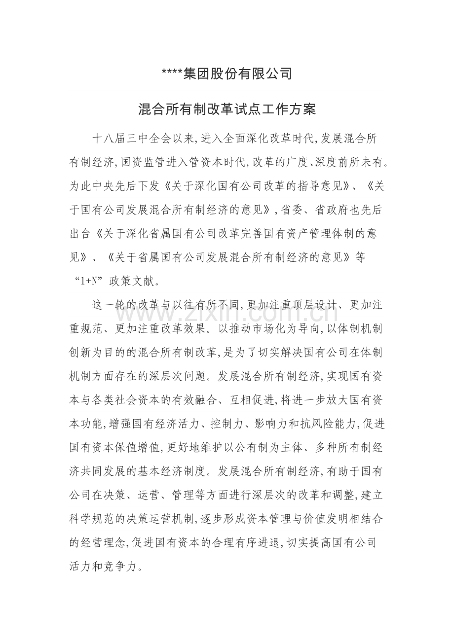 公司混合所有制改革试点工作方案.doc_第1页