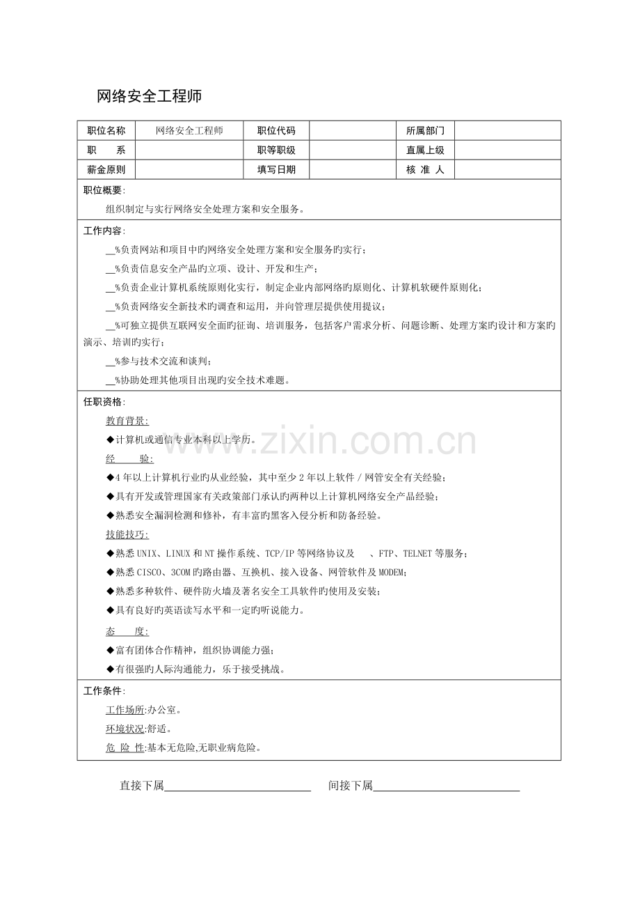 2023年网络安全工程师岗位说明书.doc_第2页