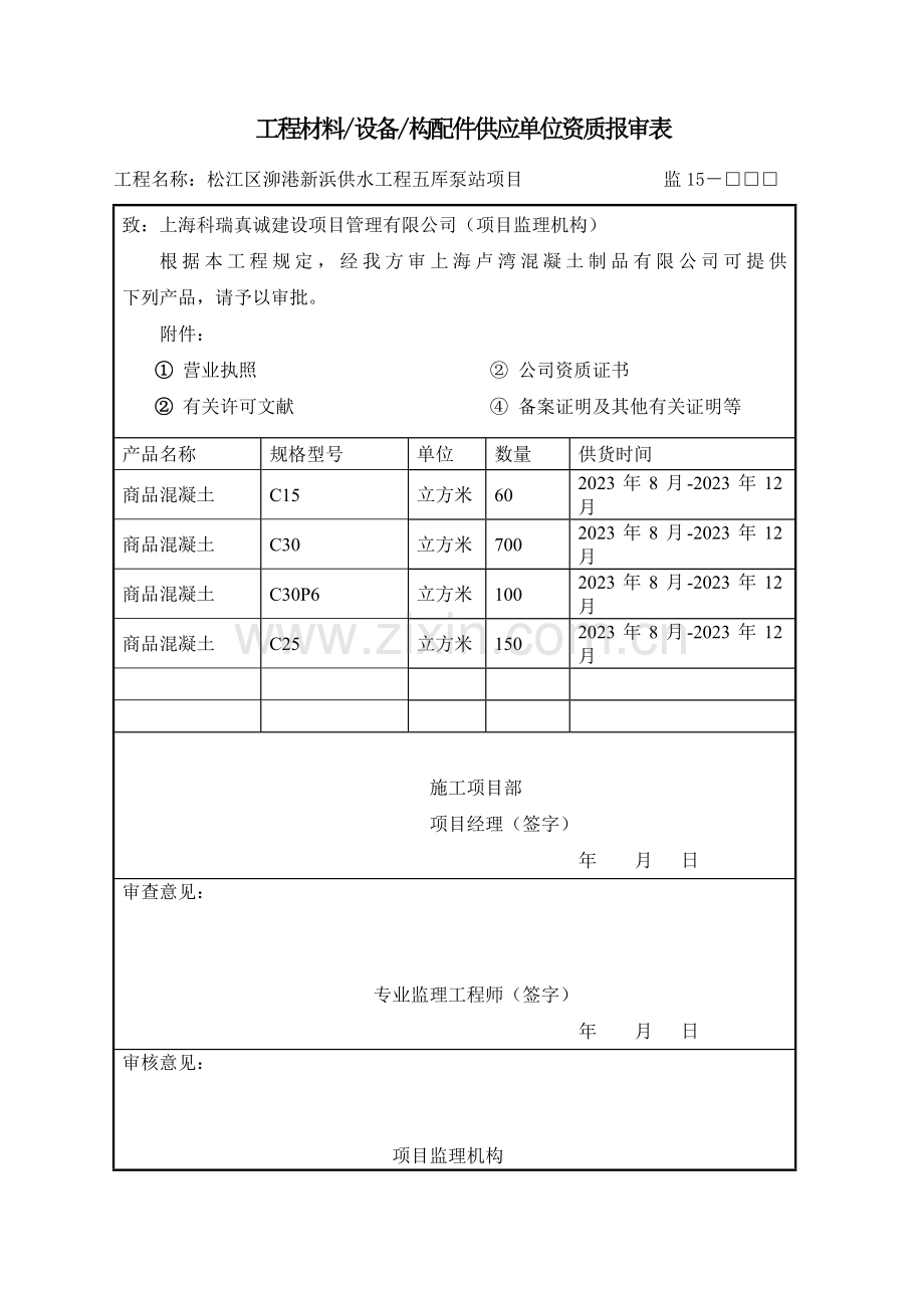 A工程材料设备构配件供应单位资质报审表.doc_第1页