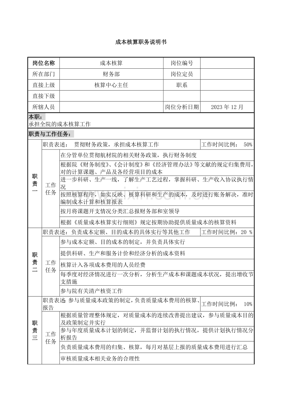 成本稽核职务说明书.doc_第3页