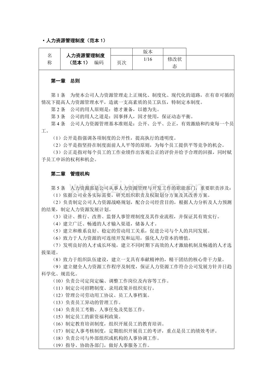 人力资源管理制度范本.doc_第1页