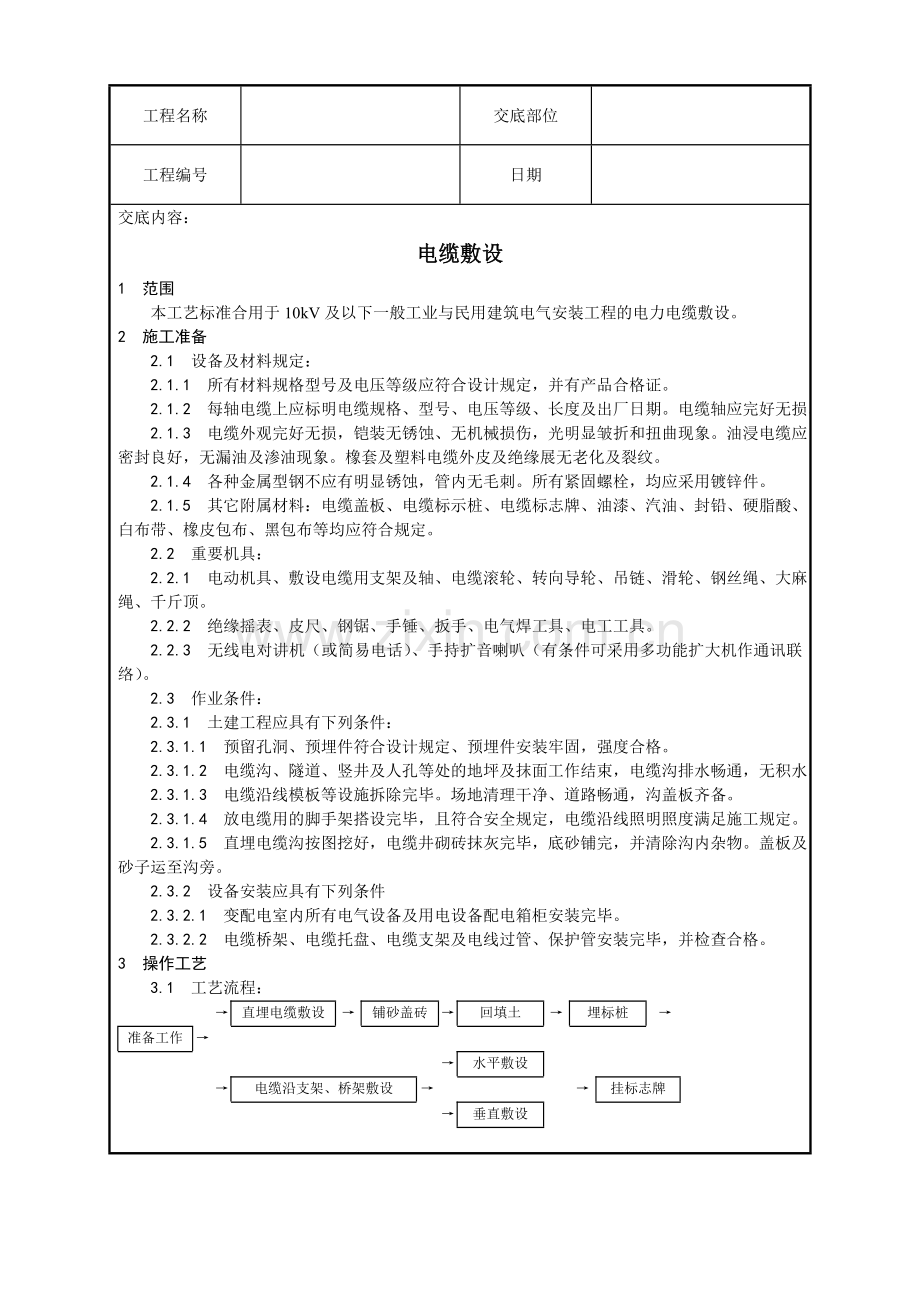 电器电缆敷设施工工艺.doc_第1页