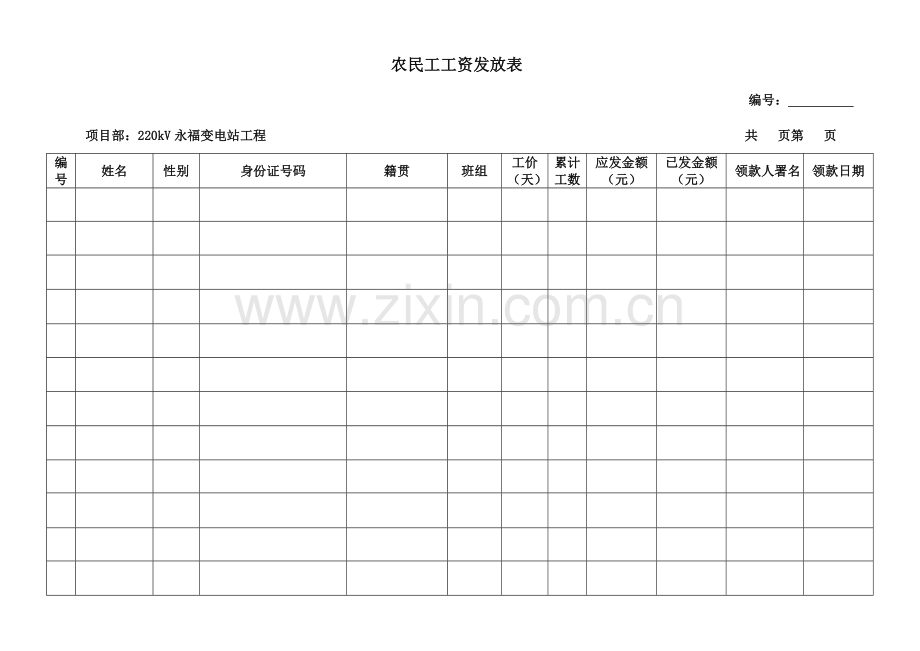 建筑企业农民工工资发放表格式.doc_第1页