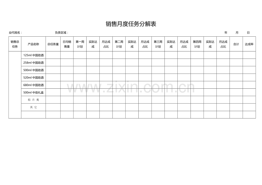 销售任务分解表日报表.doc_第1页