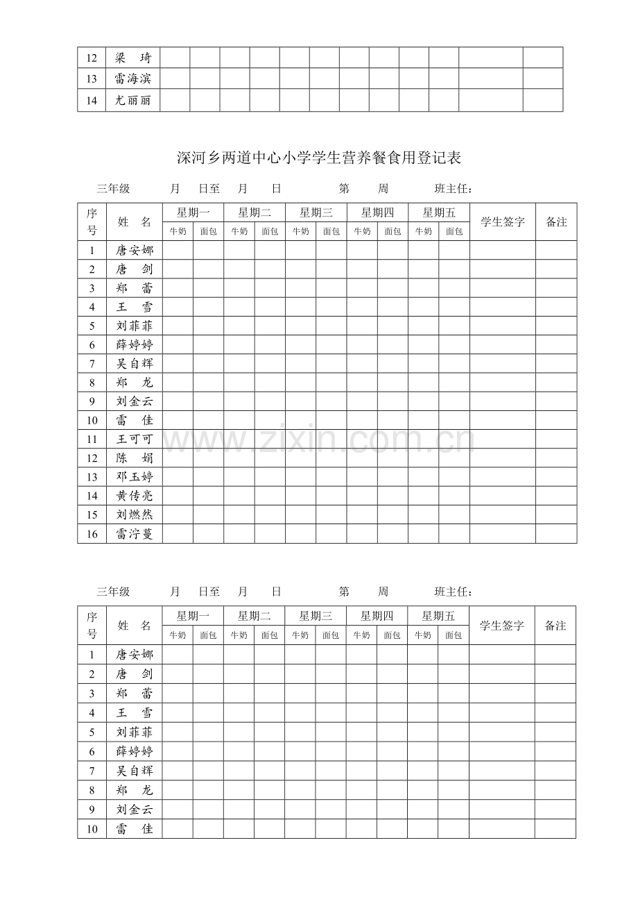 深河乡两道中心小学学生营养餐食用记录表.doc_第3页