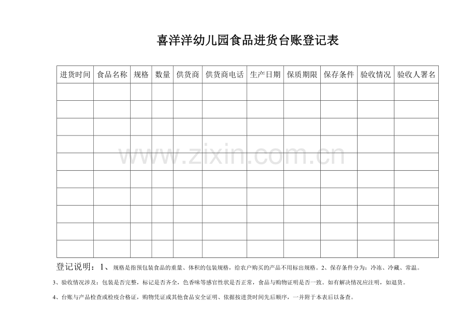 幼儿园食品进货台账表.doc_第1页