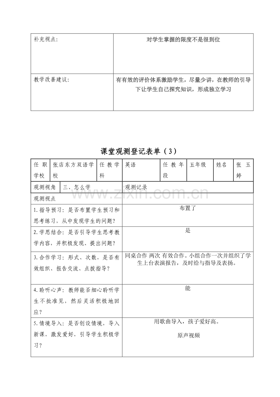 小学英语课堂观察记录表单.doc_第3页