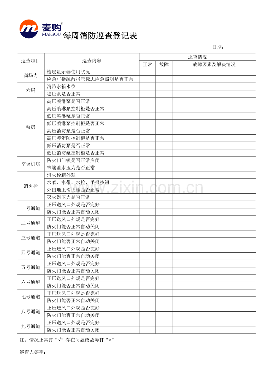 每周消防巡查记录表.doc_第1页