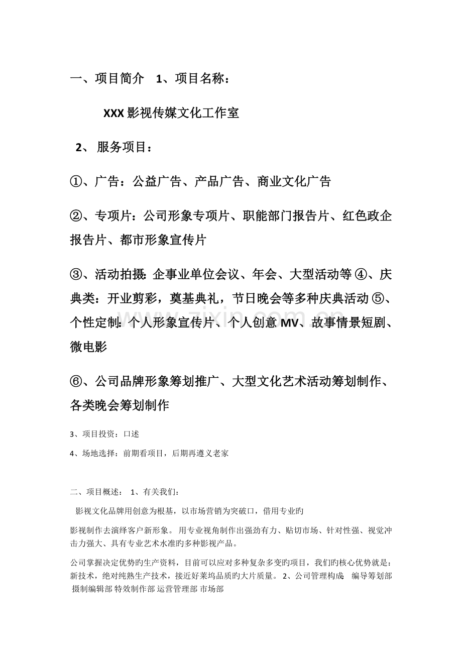 影视传媒公司创业策划方案.docx_第1页