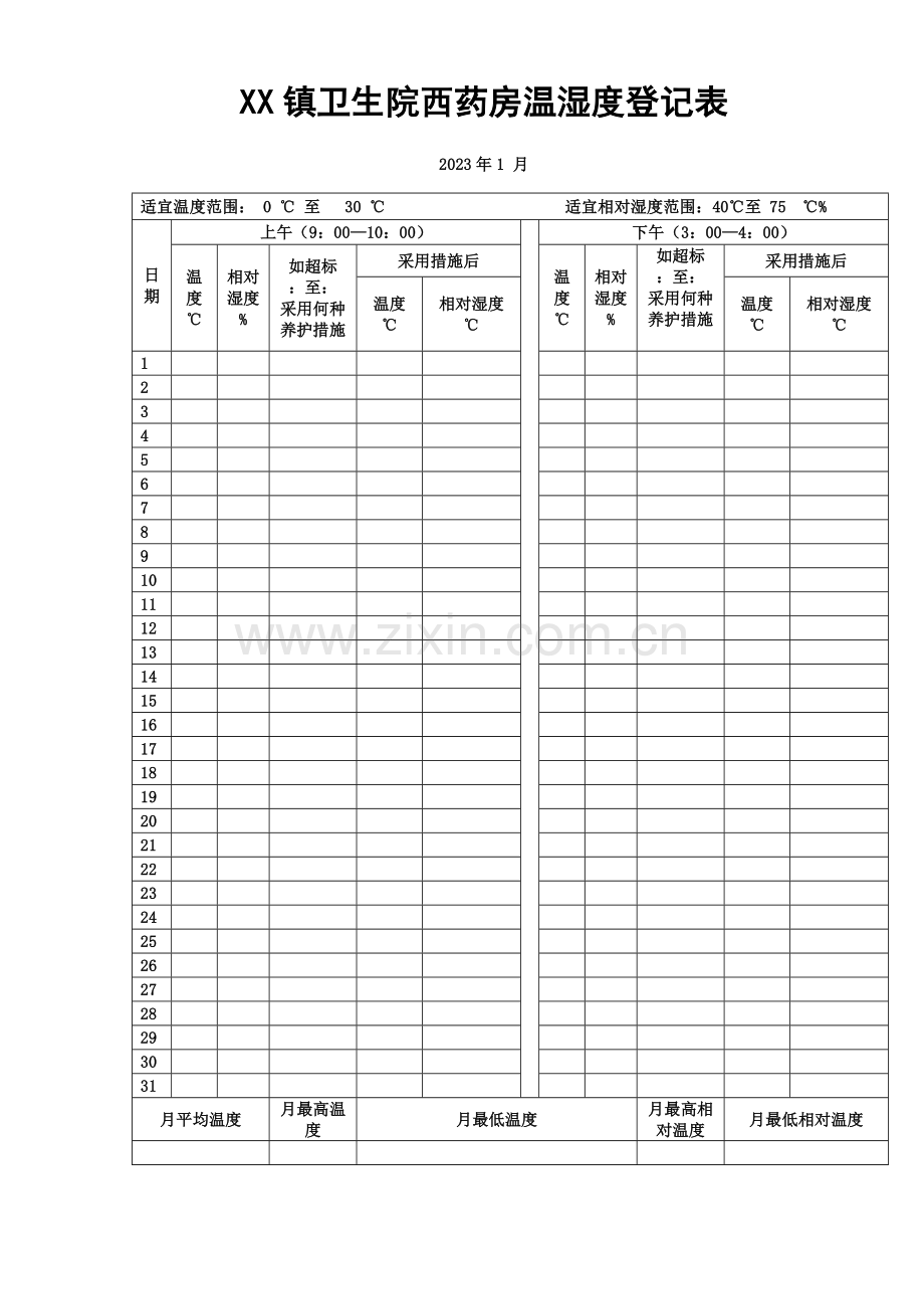 西药房温湿度记录表.doc_第1页