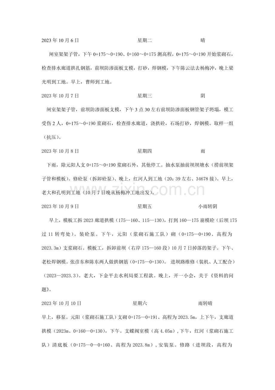 马鹿塘水库施工日志.doc_第2页