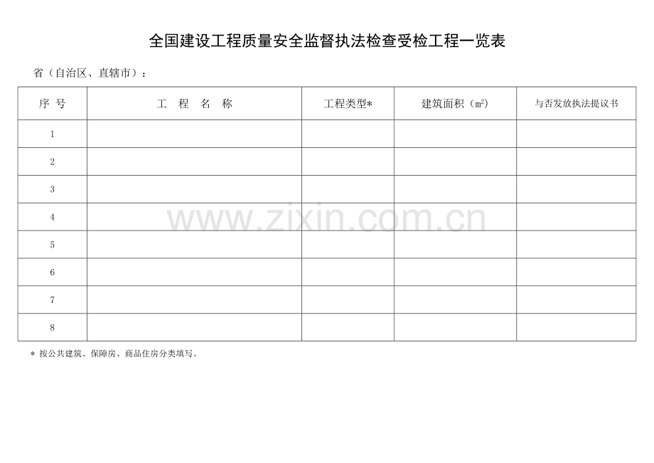 建设工程质量安全监督执法检查受检工程一览表.doc_第1页