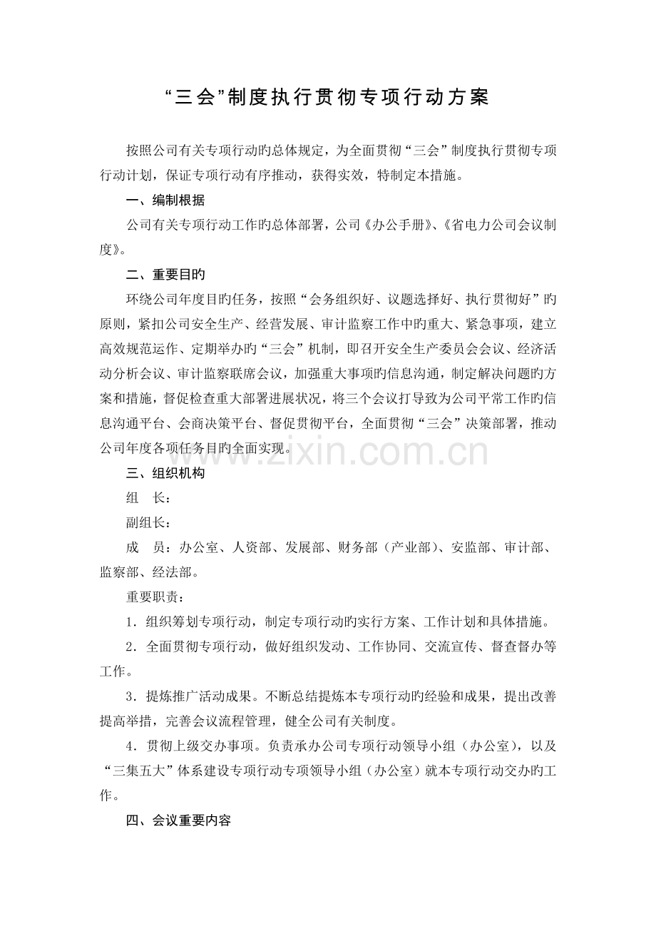 三会制度执行落实专项行动方案.docx_第1页