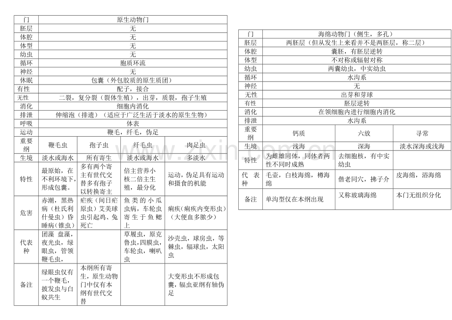 无脊椎动物总结表格为生竞的孩子们.doc_第1页