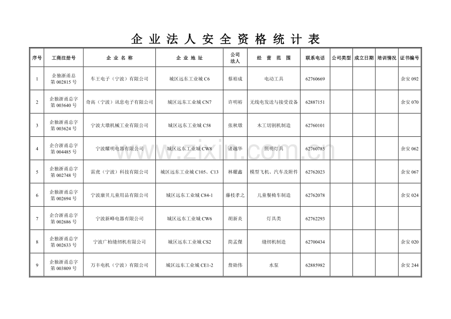 企业法人安全资格统计表.doc_第1页