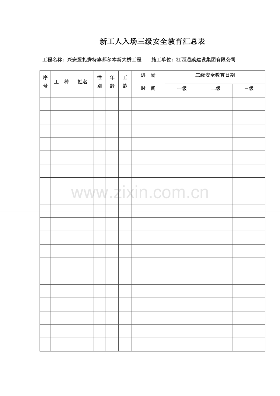 三级安全教育记录及表格(全)-样本.doc_第1页