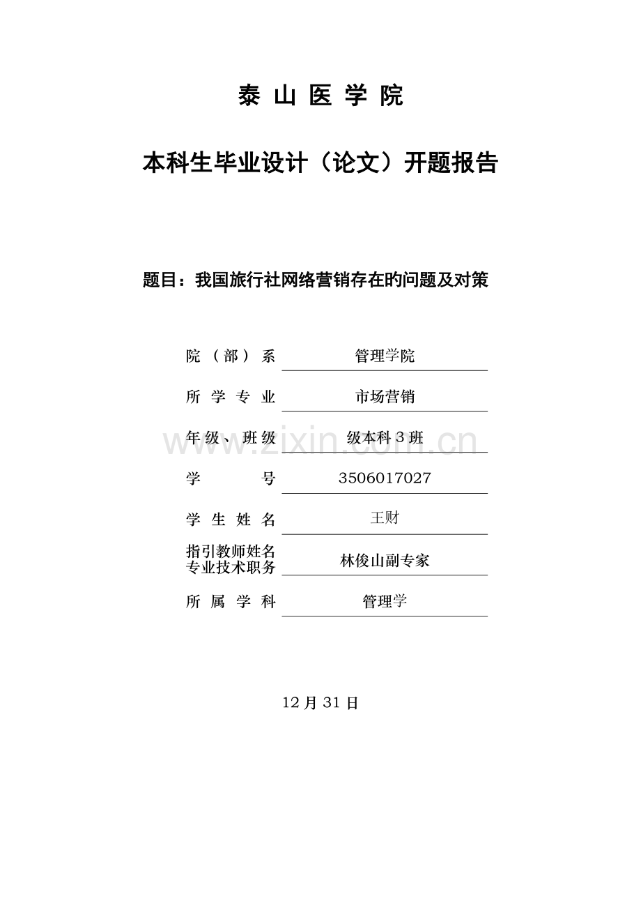 我国旅行社网络营销存在的问题及对策开题报告.doc_第1页