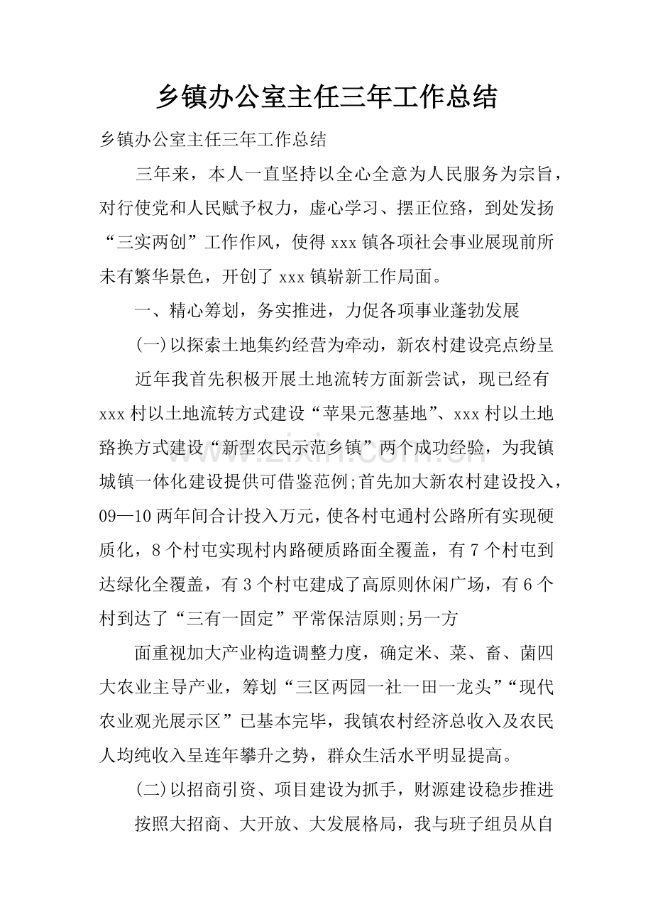 乡镇办公室主任三年工作总结.docx_第1页