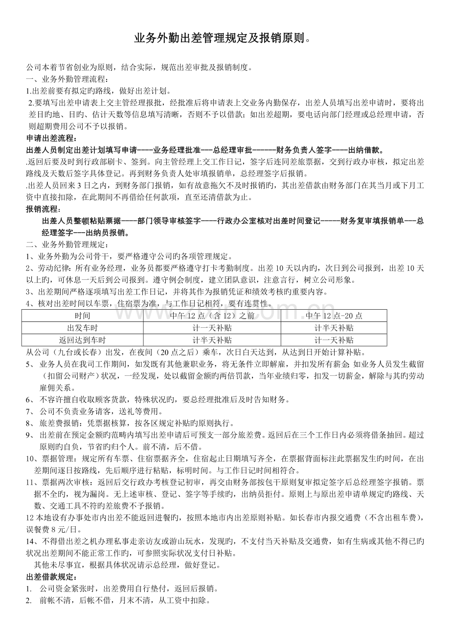 业务外勤管理规定及报销标准.doc_第1页