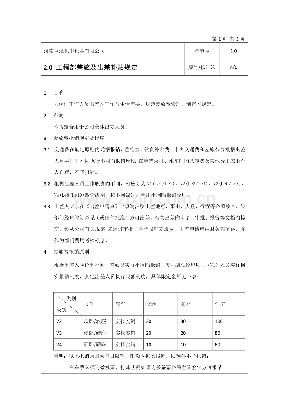 工程部差旅及出差补贴规定.docx_第1页