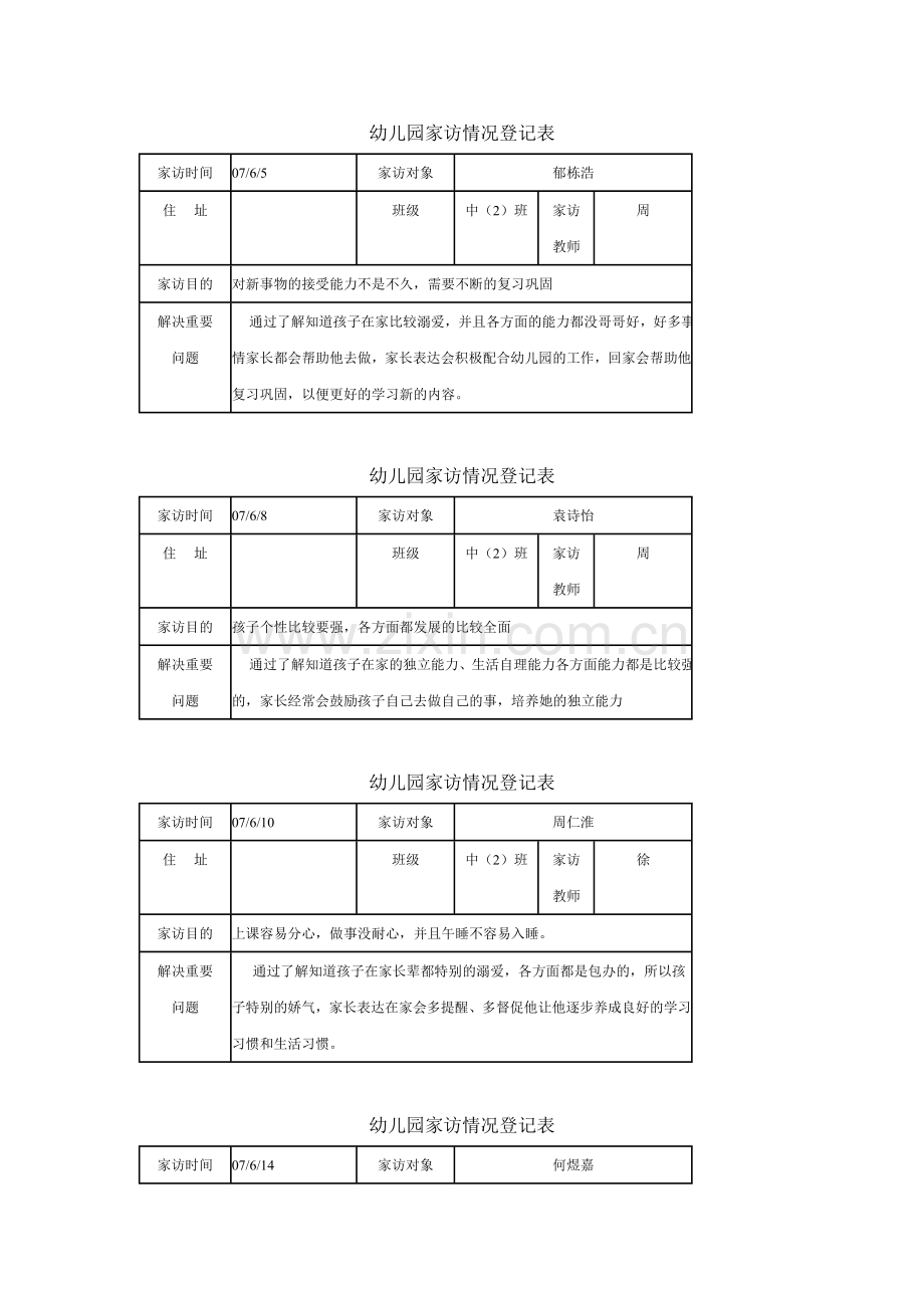 幼儿园教师家访记录表大班教师家访记录表.doc_第1页