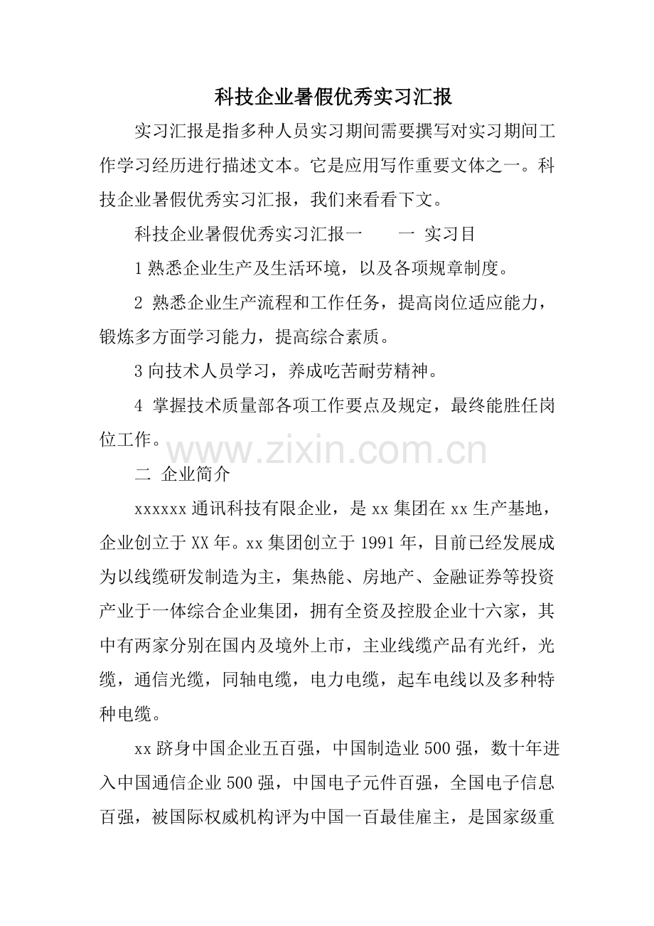 科技公司暑假优秀实习报告.doc_第1页