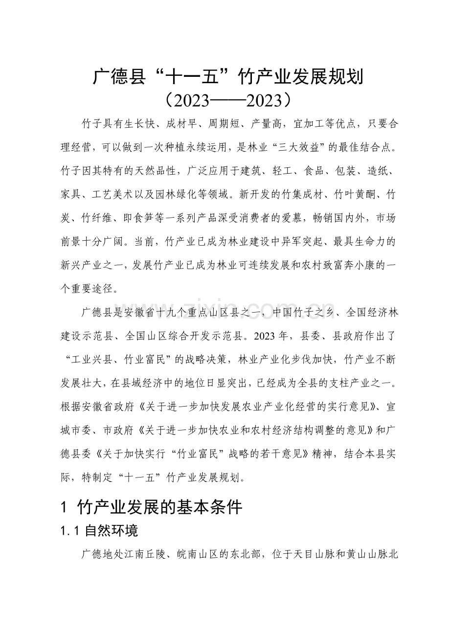 广德县十一五竹产业发展规划.doc_第1页