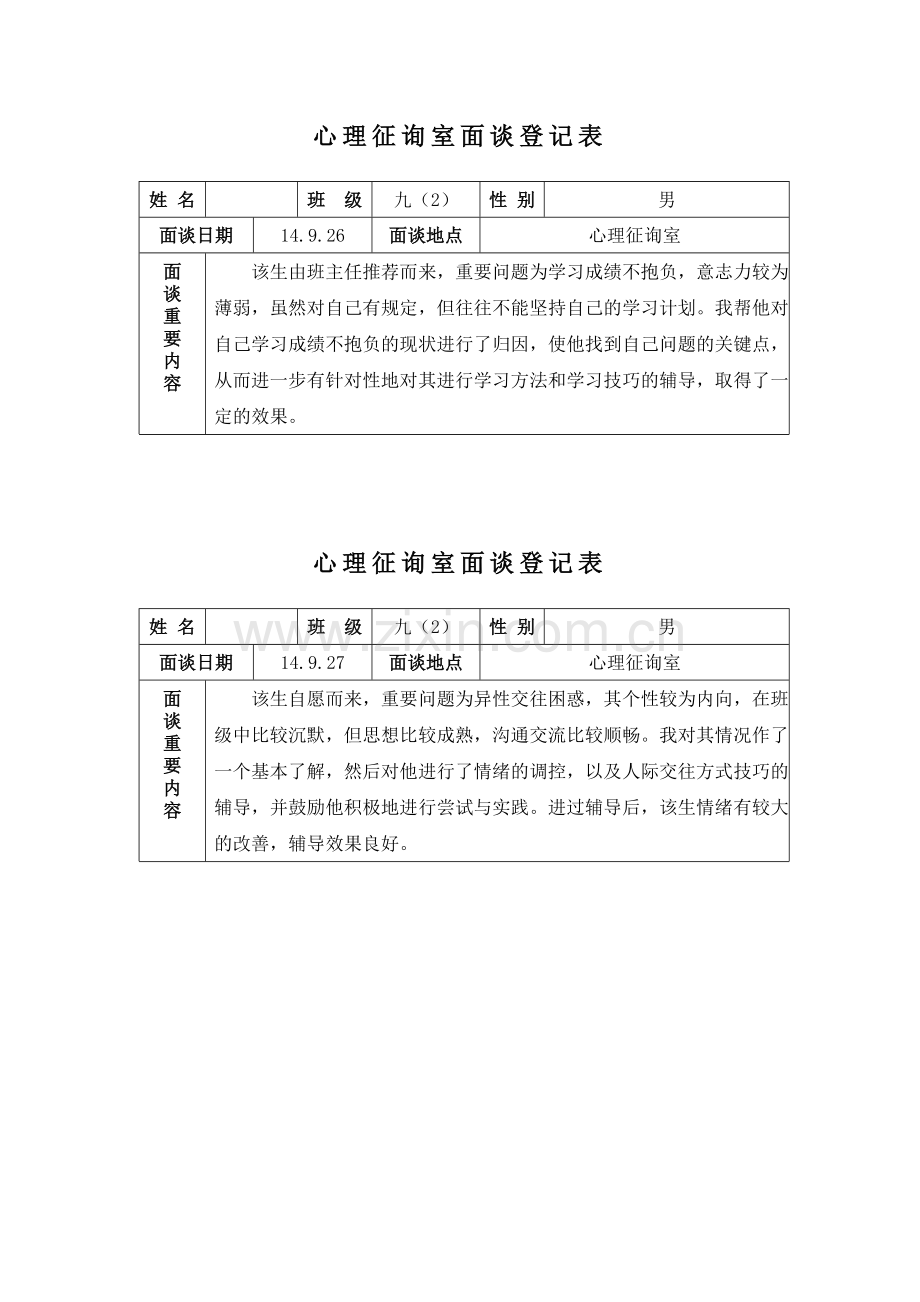 心理咨询面谈记录表.doc_第1页