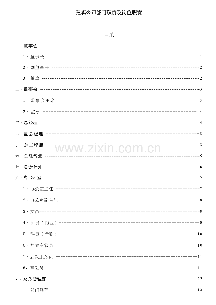 建筑公司部门职责及岗位职责.doc_第1页