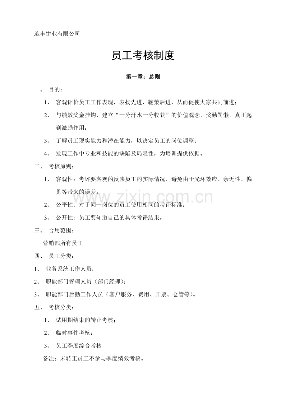 饼业有限公司绩效考核制度.doc_第1页