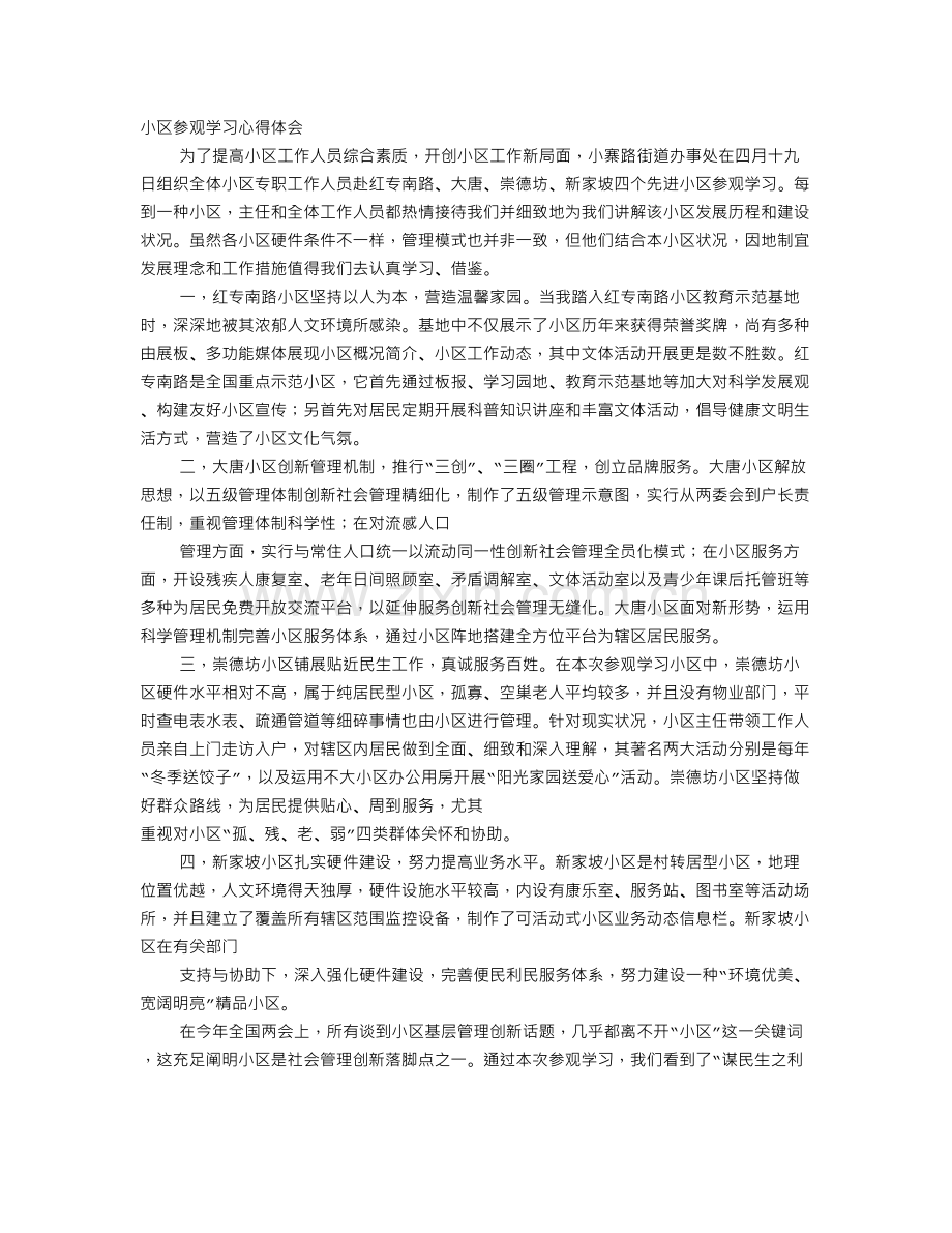 参观社区学习心得体会模板.doc_第1页