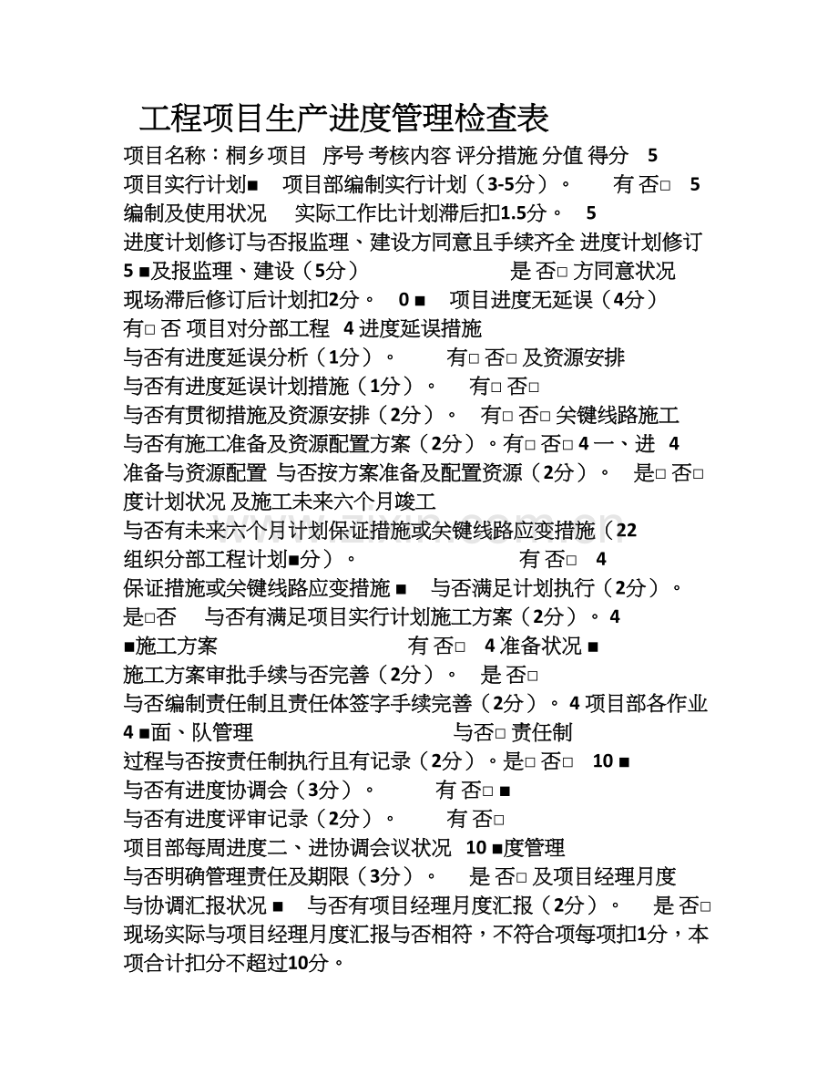 工程项目生产进度管理检查表.doc_第1页