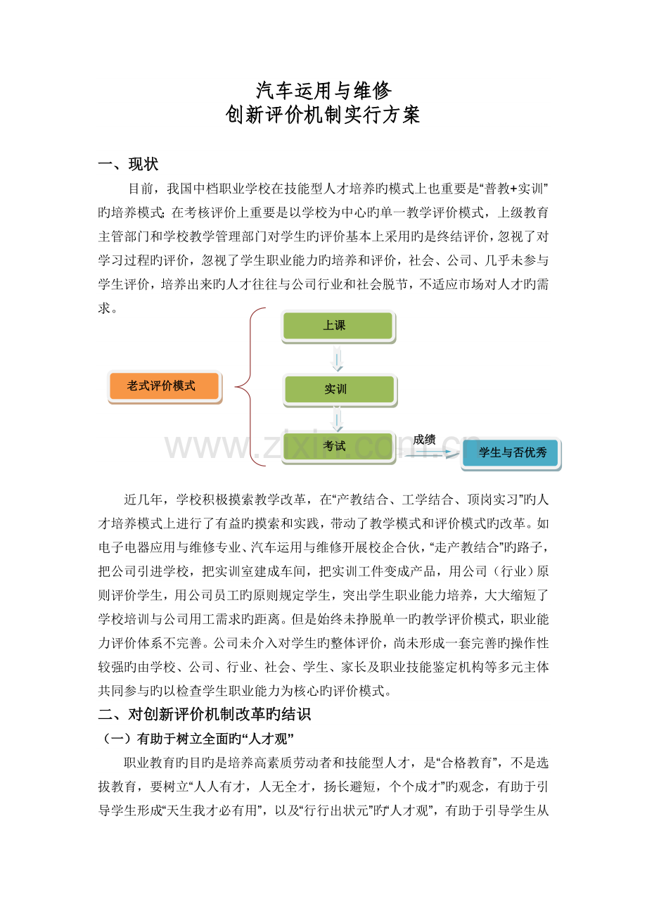 01-汽车运用与维修专业多元化评价实施方案.doc_第1页