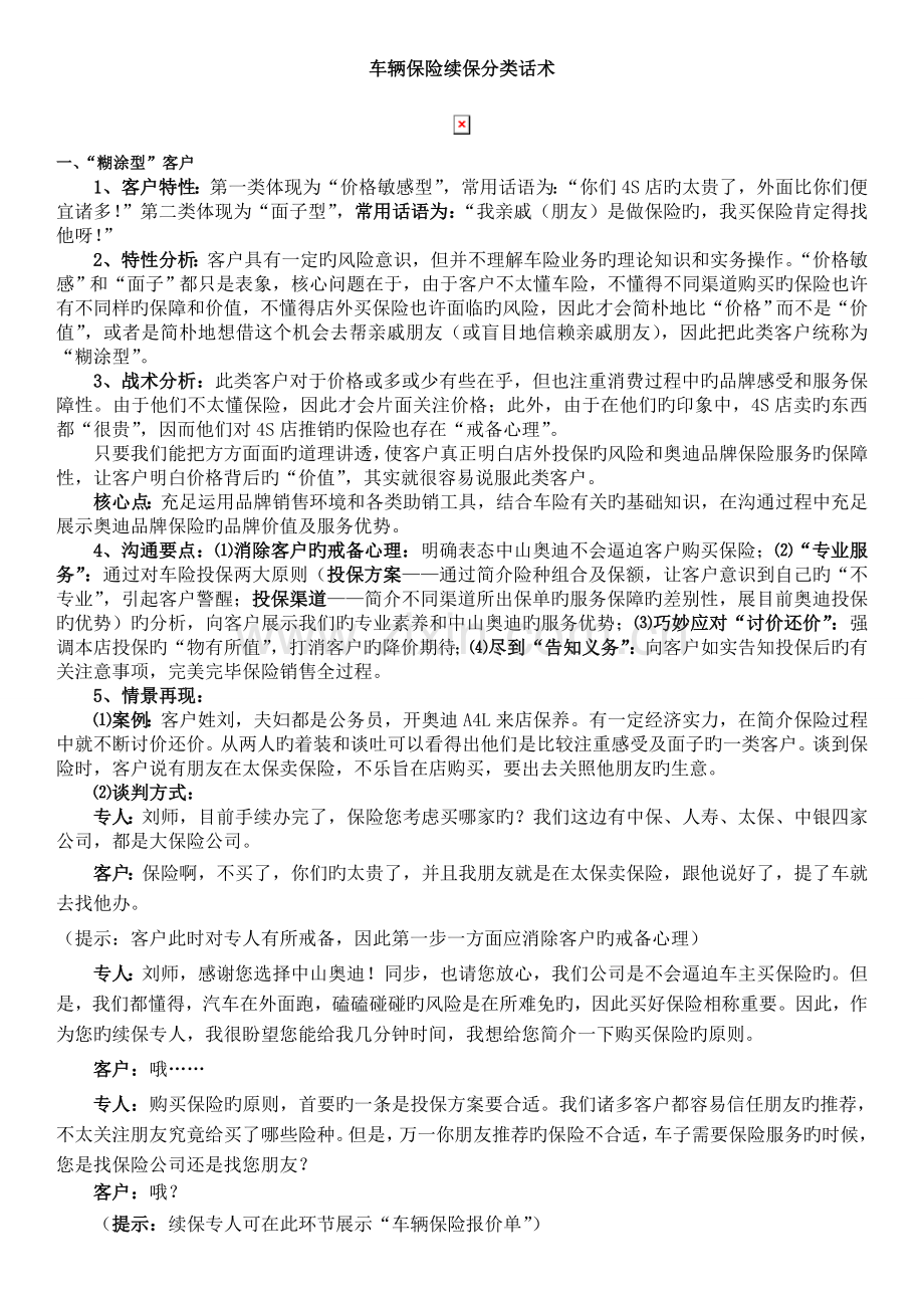 车辆保险续保分类话术.doc_第1页