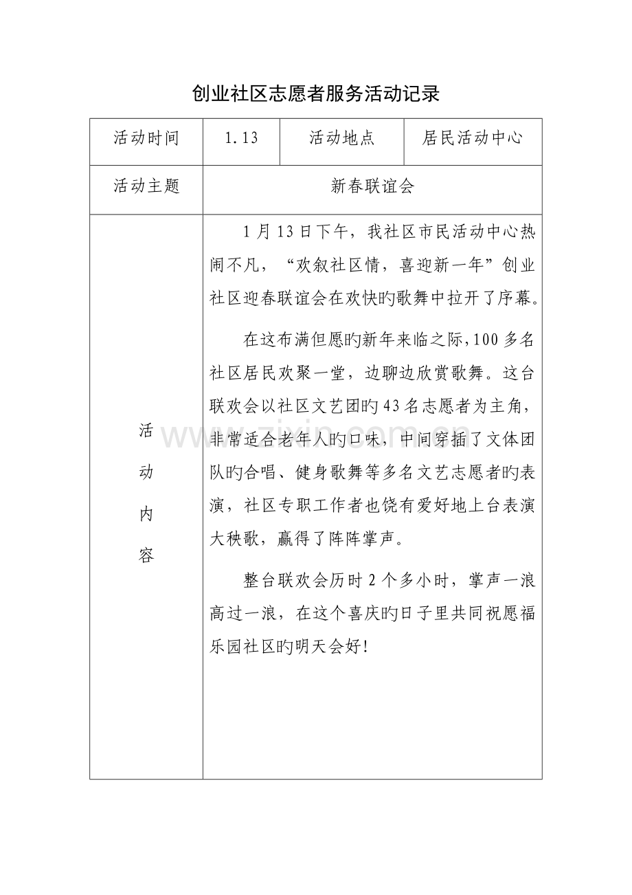 创业社区志愿者服务活动记录.docx_第1页