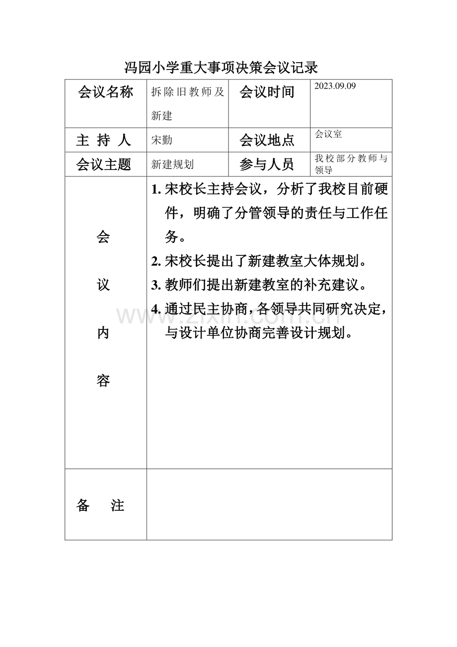 学校重大事项决策会议记录表.doc_第1页