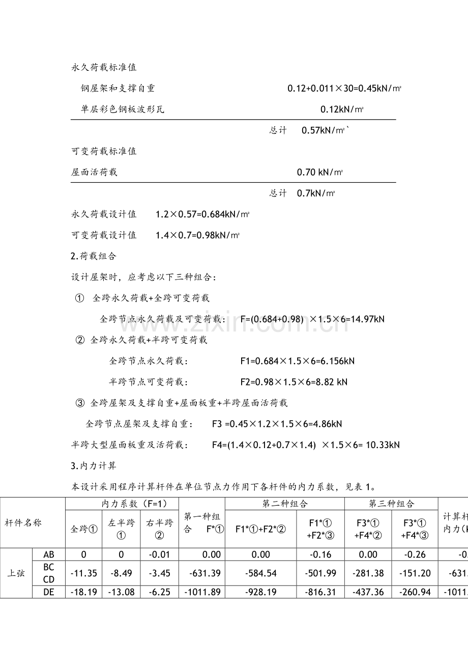 梯形钢屋架钢米课程设计报告计算书模板.doc_第3页