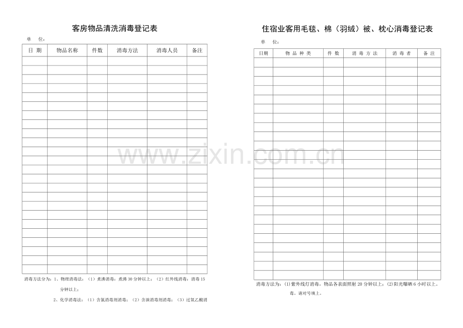 客房物品清洗消毒记录表.doc_第1页