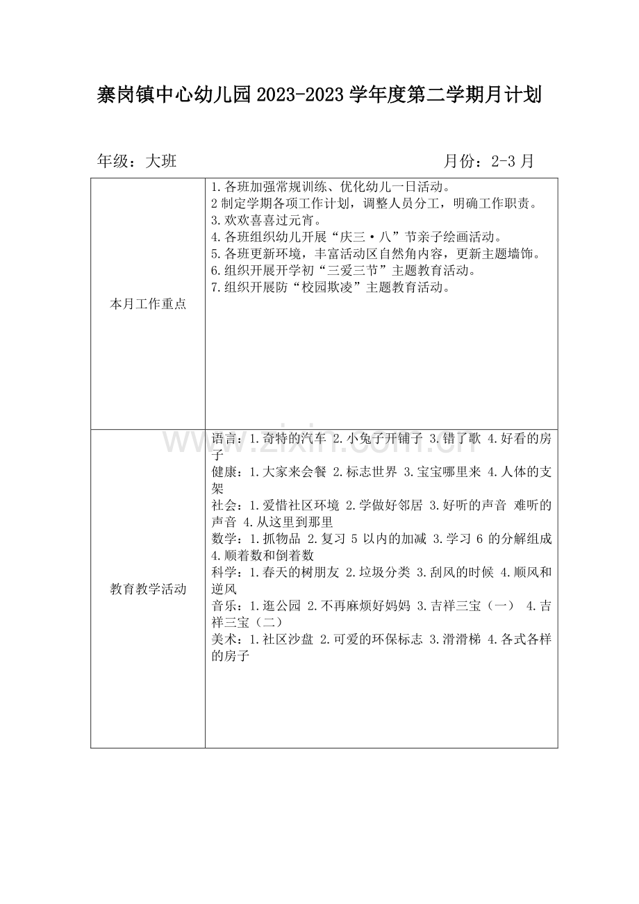 大班第二学期月计划.doc_第1页