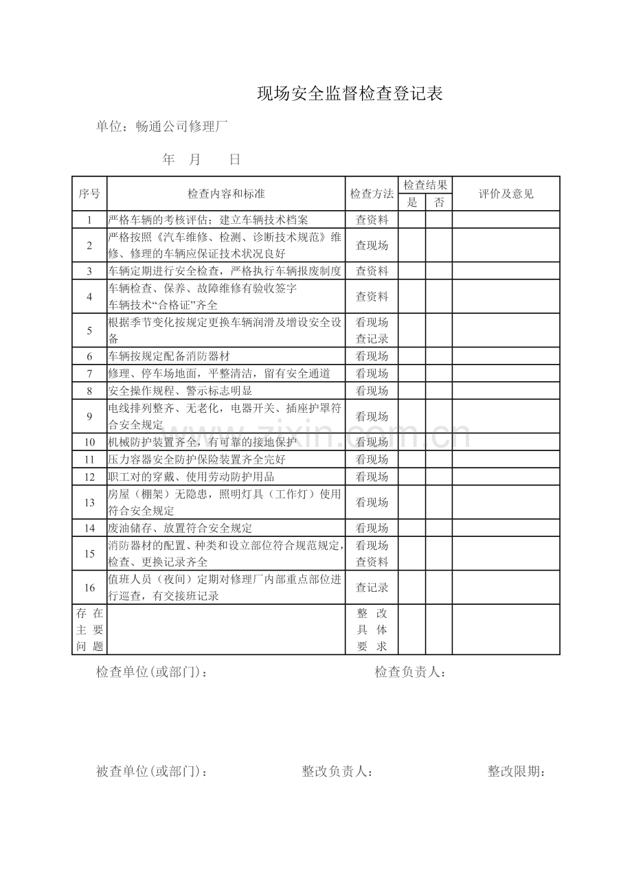 修理厂现场安全检查记录表.doc_第1页