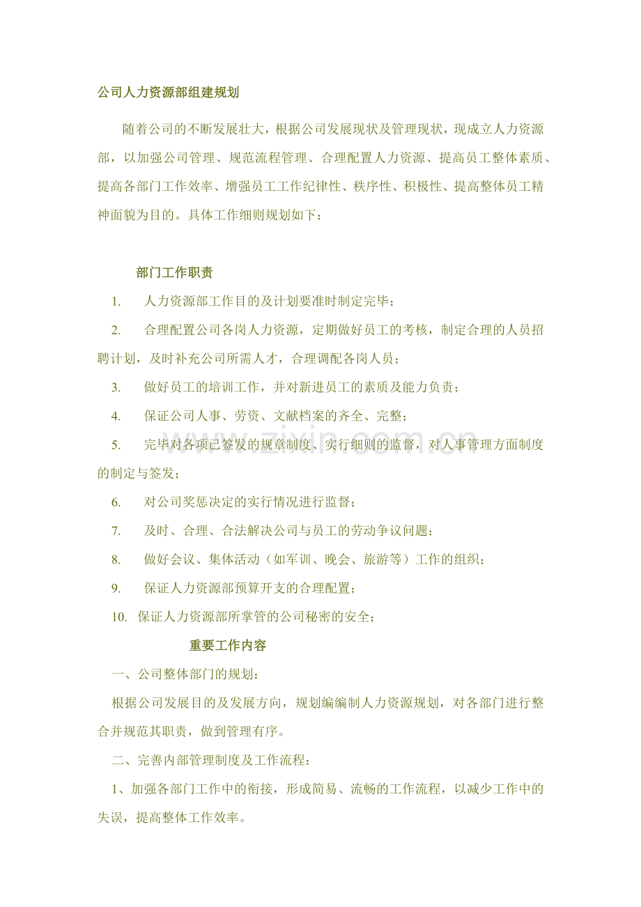 公司人力资源部组建规划.docx_第1页