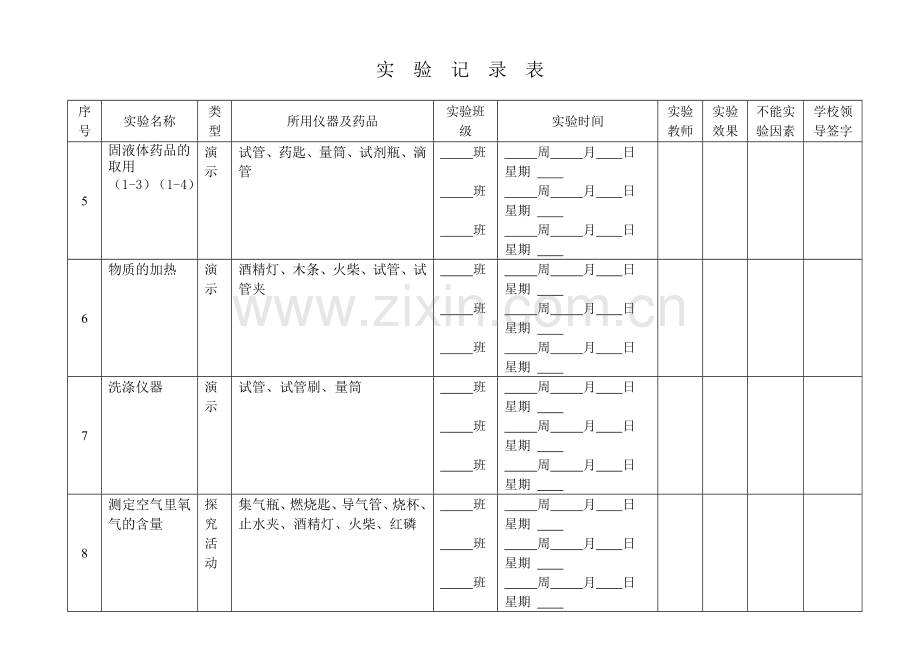 初中化学实验记录表.doc_第2页